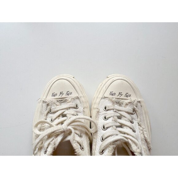 xVESSEL G.O.P. White Frayed Canvas "Peace By Piece" Slip On Sneakers, Size M5/W7 - Picture 6 of 16